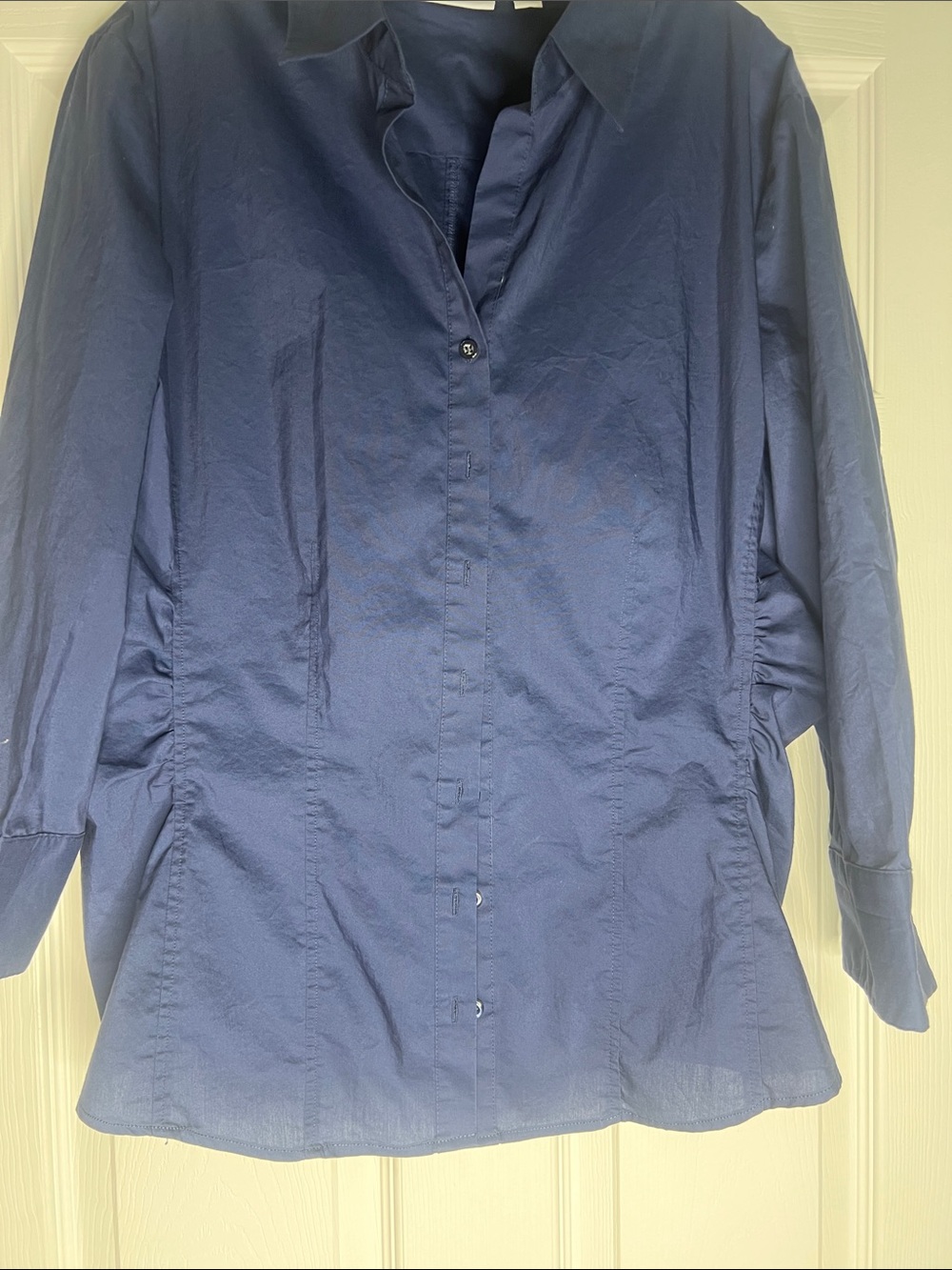 New York & Company Navy Button-Front Women's Blouse - Picture 2 of 8